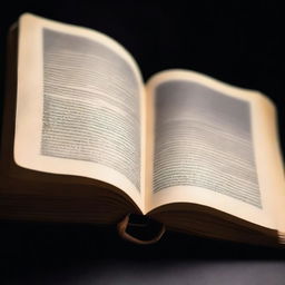 A closeup image of an open book on a black background