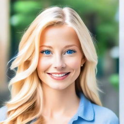 Create a profile picture of an attractive white woman with blue eyes and blonde hair