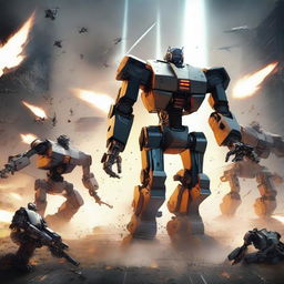 Create a dynamic and intense scene of a robot war