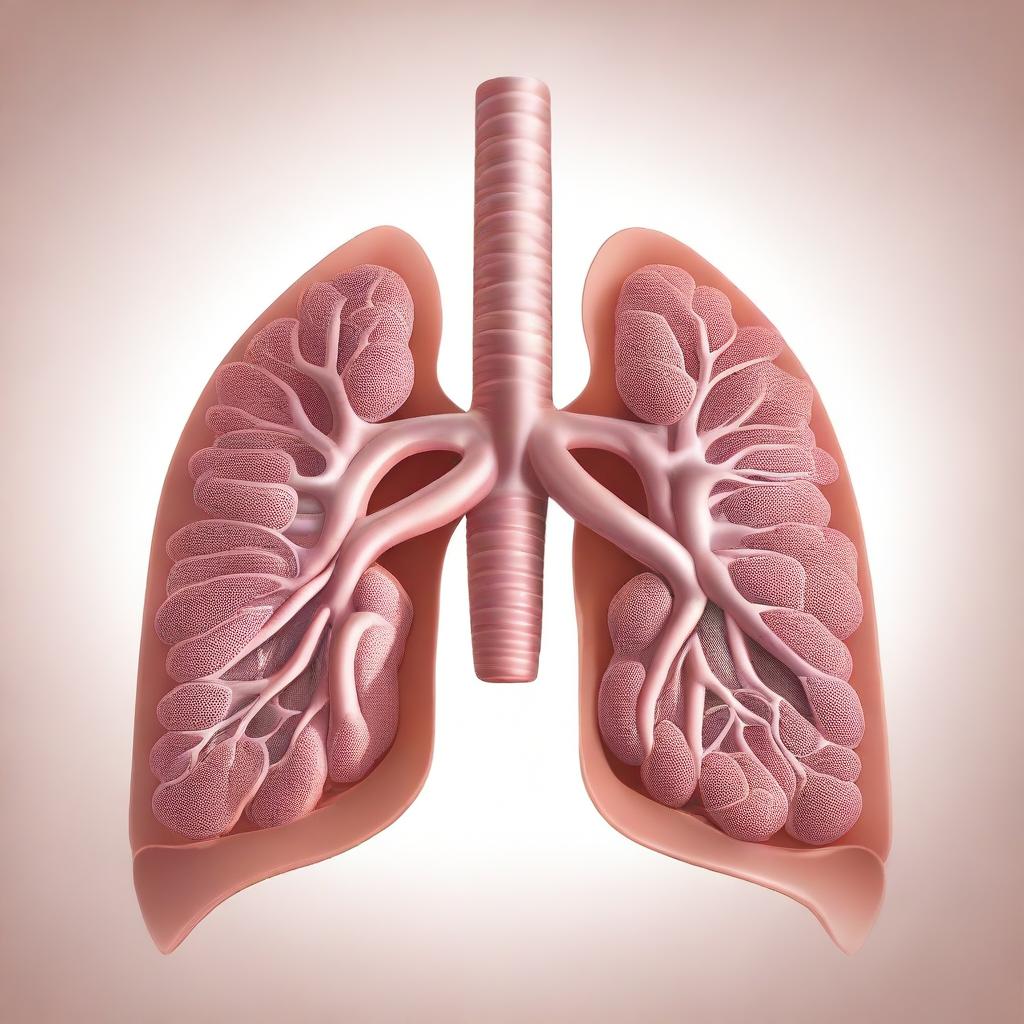 A detailed and anatomically accurate illustration of the human respiratory system, showcasing the lungs, trachea, bronchi, and diaphragm