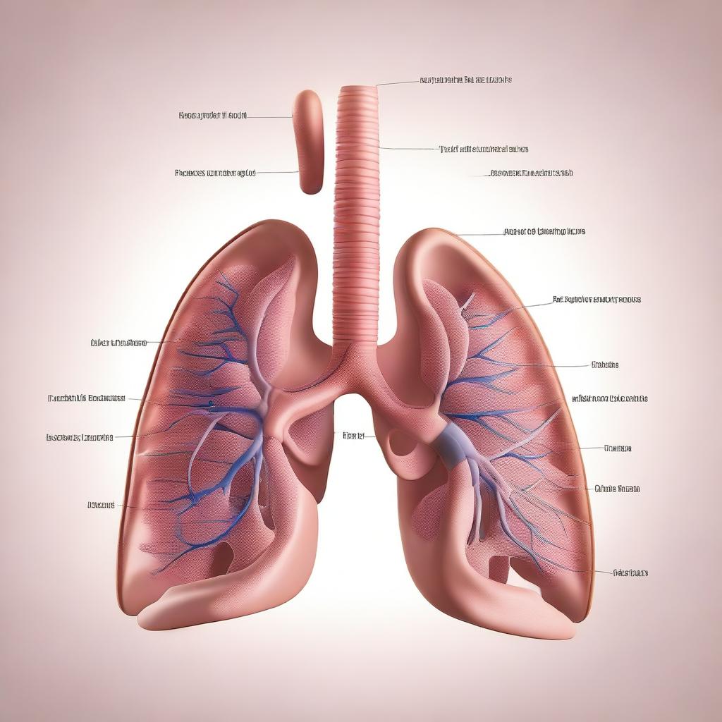 A detailed and anatomically accurate illustration of the human respiratory system, showcasing the lungs, trachea, bronchi, and diaphragm