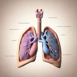 A detailed and anatomically accurate illustration of the human respiratory system, showcasing the lungs, trachea, bronchi, and diaphragm