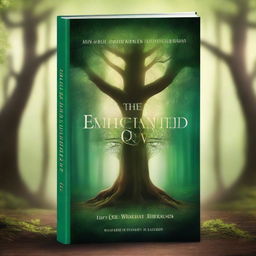 Create a captivating book cover with a mystical forest in the background, featuring an ancient, glowing tree at the center