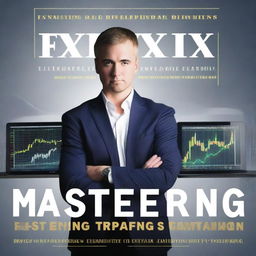 A captivating book cover featuring a confident individual standing in front of multiple computer screens displaying forex trading charts and graphs