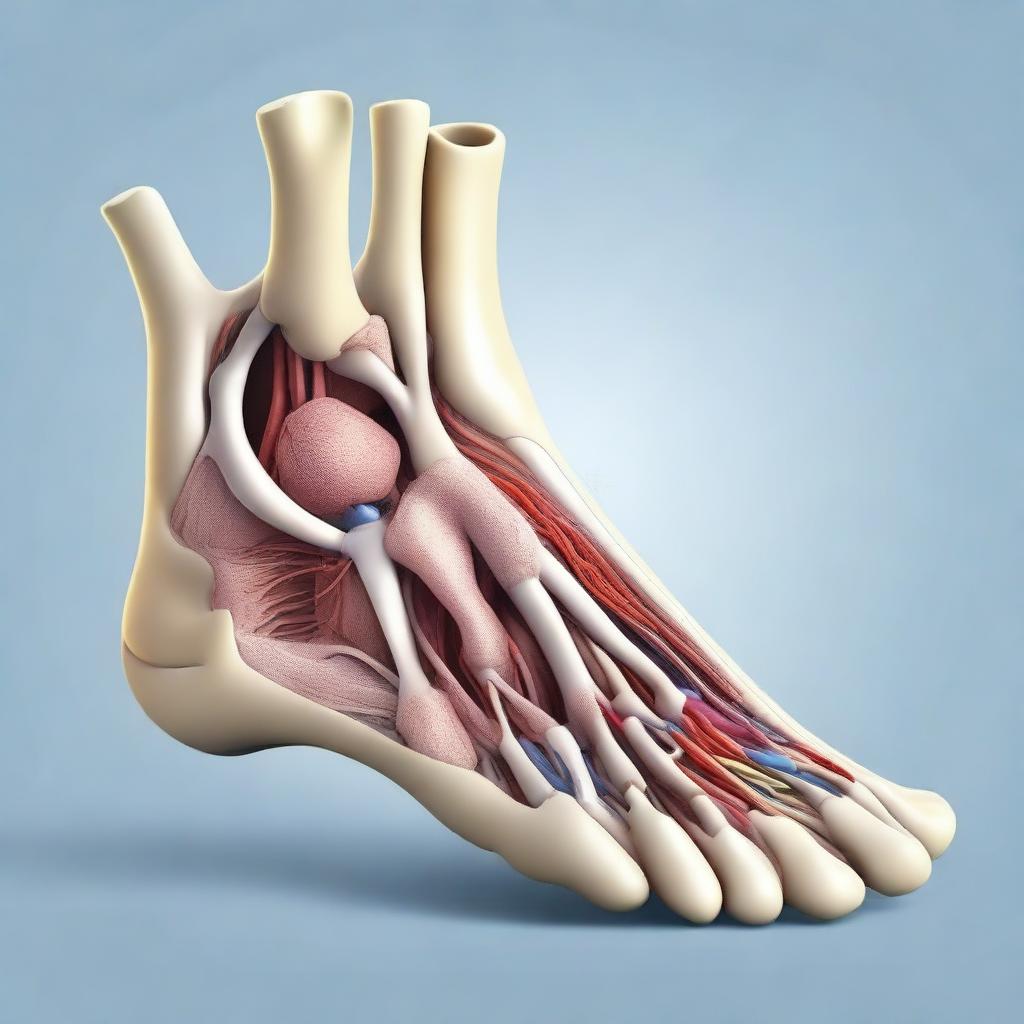 A detailed and realistic illustration of a human foot, showing the anatomy and structure clearly