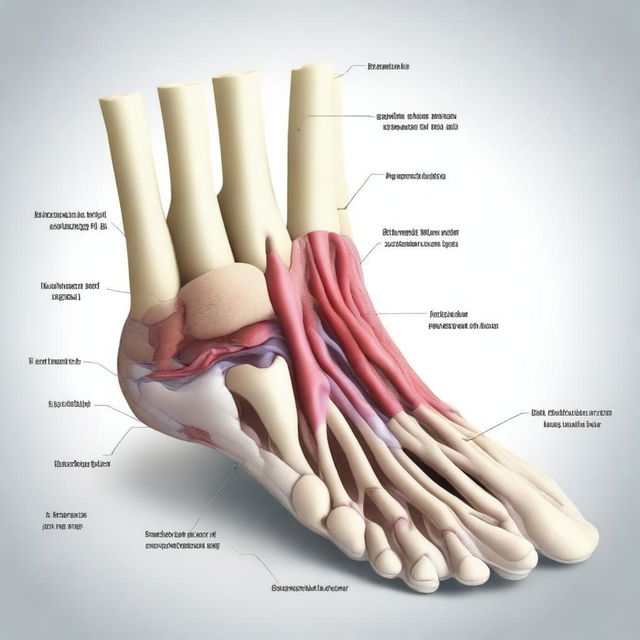 A detailed and realistic illustration of a human foot, showing the anatomy and structure clearly