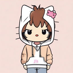 A boy Hello Kitty character wearing a white hoodie