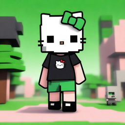 A Hello Kitty character wearing a black baggy shirt, a nose ring, and green Minecraft-themed boxers