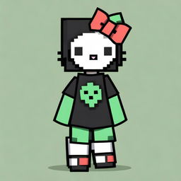 A Hello Kitty character wearing a black baggy shirt, a nose ring, and green Minecraft-themed boxers