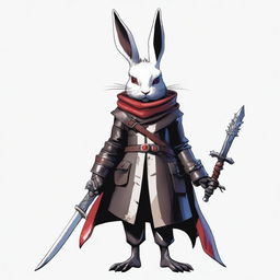 A skinny male humanoid rabbit with dark grey skin and red eyes stands against a plain white background