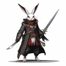 A skinny male humanoid rabbit with dark grey skin and red eyes stands against a plain white background