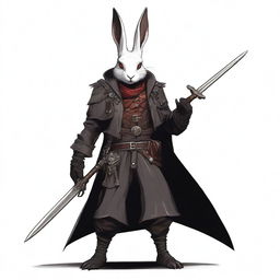 A skinny male humanoid rabbit with dark grey skin and red eyes stands against a plain white background