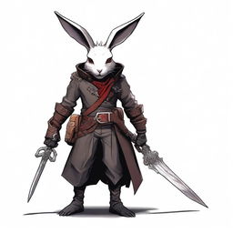 A skinny male humanoid rabbit with dark grey skin and red eyes stands against a white background