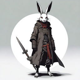 A skinny male humanoid rabbit with dark grey skin and red eyes stands against a white background