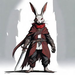 A skinny male humanoid rabbit with dark grey skin and red eyes stands against a white background