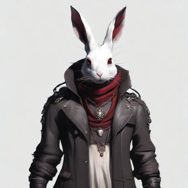 A skinny male humanoid rabbit with dark grey skin and red eyes stands against a white background