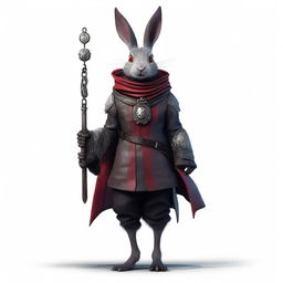 A skinny male humanoid rabbit with dark grey skin and red eyes stands against a white background