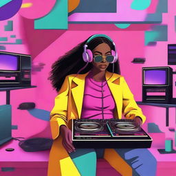 Create a vibrant and eye-catching YouTube thumbnail for a funky house set featuring DJ Maria Mojeiko