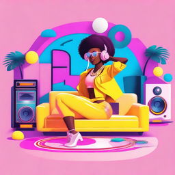 Create a vibrant and eye-catching YouTube thumbnail for a funky house set featuring DJ Maria Mojeiko