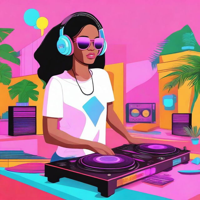 Create a vibrant and eye-catching YouTube thumbnail for a funky house set featuring DJ Maria Mojeiko