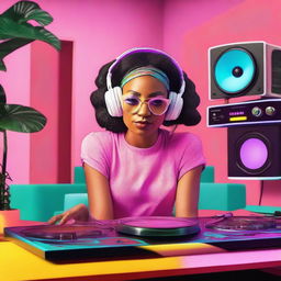 Create a vibrant and eye-catching YouTube thumbnail for a funky house set featuring DJ Maria Mojeiko