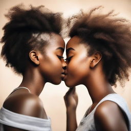 Two black girls sharing a tender kiss