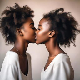 Two black girls sharing a tender kiss