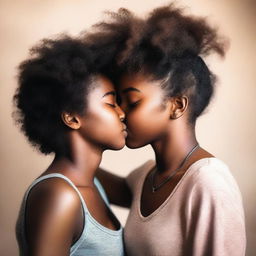 Two black girls sharing a tender kiss