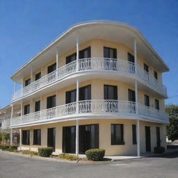 A two-story hotel viewed in perspective