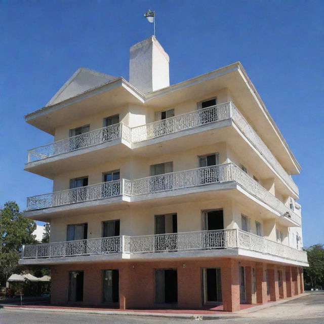 A two-story hotel viewed in perspective