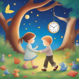 Create a heartwarming illustration for a children's book titled 'A Story Called Time