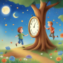 Create a heartwarming illustration for a children's book titled 'A Story Called Time