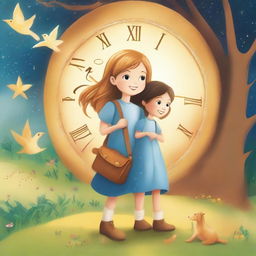 Create a heartwarming illustration for a children's book titled 'A Story Called Time