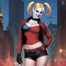 A detailed illustration of Harley Quinn, the iconic character from DC Comics