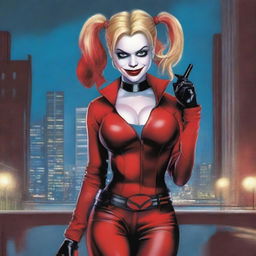 A detailed illustration of Harley Quinn, the iconic character from DC Comics