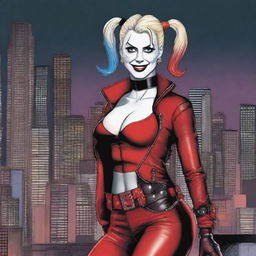 A detailed illustration of Harley Quinn, the iconic character from DC Comics