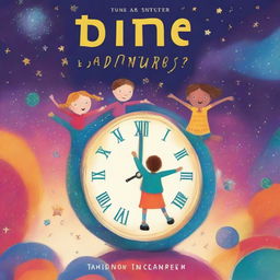 Create a bright and eye-catching book cover for 'Time Travel Adventures