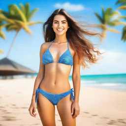 Create an image featuring a woman with long hair wearing a bikini