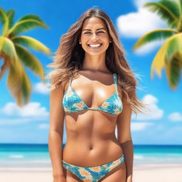 Create an image featuring a woman with long hair wearing a bikini