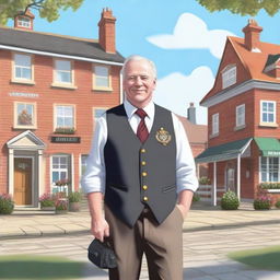 A detailed illustration of the human male mayor of the village of Riverton