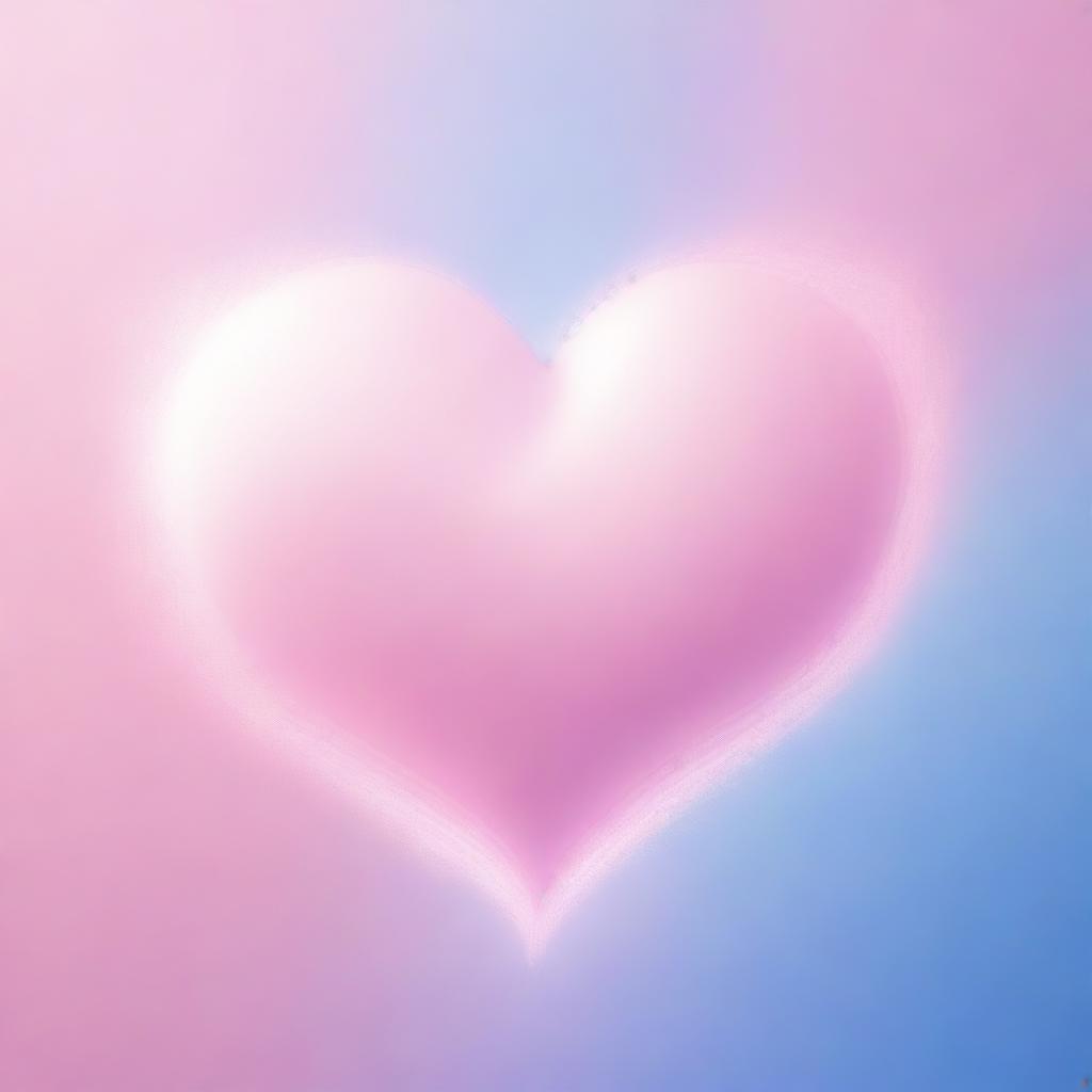 A delicate illustration of a heart formed by soft strokes of light, on a background that transitions from blue to pink