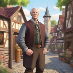 A detailed illustration of the human male mayor of the medieval fantasy village of Riverton