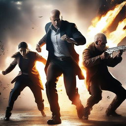 Create a dynamic and thrilling action scene featuring characters engaged in a high-energy battle