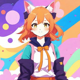 A beautiful anime-style waifu with orange hair and cat ears