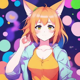 A beautiful anime-style waifu with orange hair and cat ears