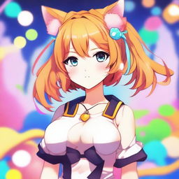 A beautiful anime-style waifu with orange hair and cat ears