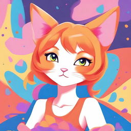 A cute orange-haired cat girl with feline features such as cat ears and a tail