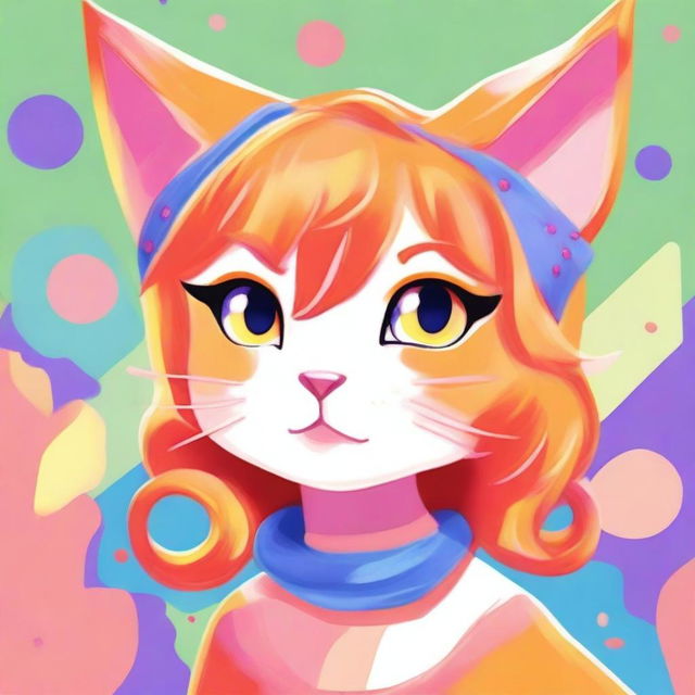 A cute orange-haired cat girl with feline features such as cat ears and a tail