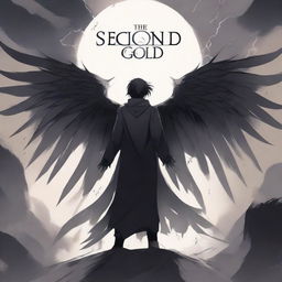 A dramatic anime-style book cover for 'The Second God' featuring a central character with multiple wings and a body made of shadows