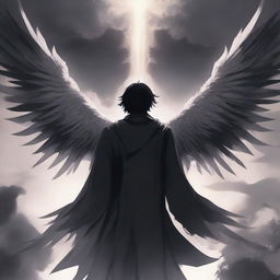 A dramatic anime-style book cover for 'The Second God' featuring a central character with multiple wings and a body made of shadows